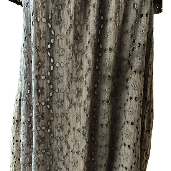 CLAUDE TULUM Taupe Eyelet Midi Dress Taupe Short Sleeves Square Neck Small NEW - Picture 6 of 12